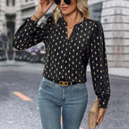 Elegant Women's Blouse with Graphic Pattern and V-Neck