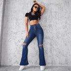 Women's High-Waisted Flared Jeans with Ripped Details