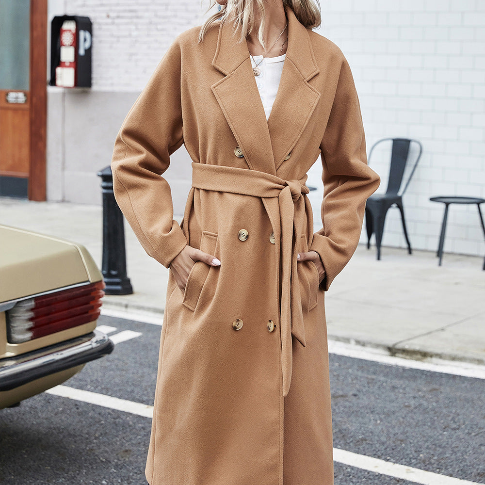Women's Elegant Trench Coat with Belt and Large Pockets