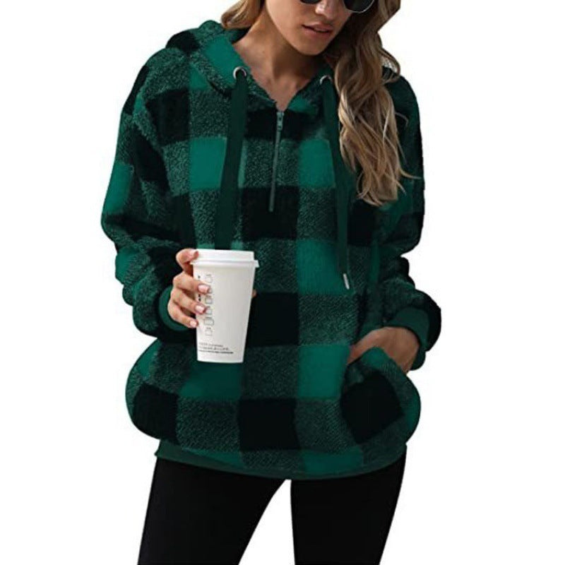 Women's Cozy Plaid Coat with High Collar