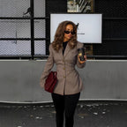 Elegant Plaid Jacket with Structured Cut and Gold Buttons