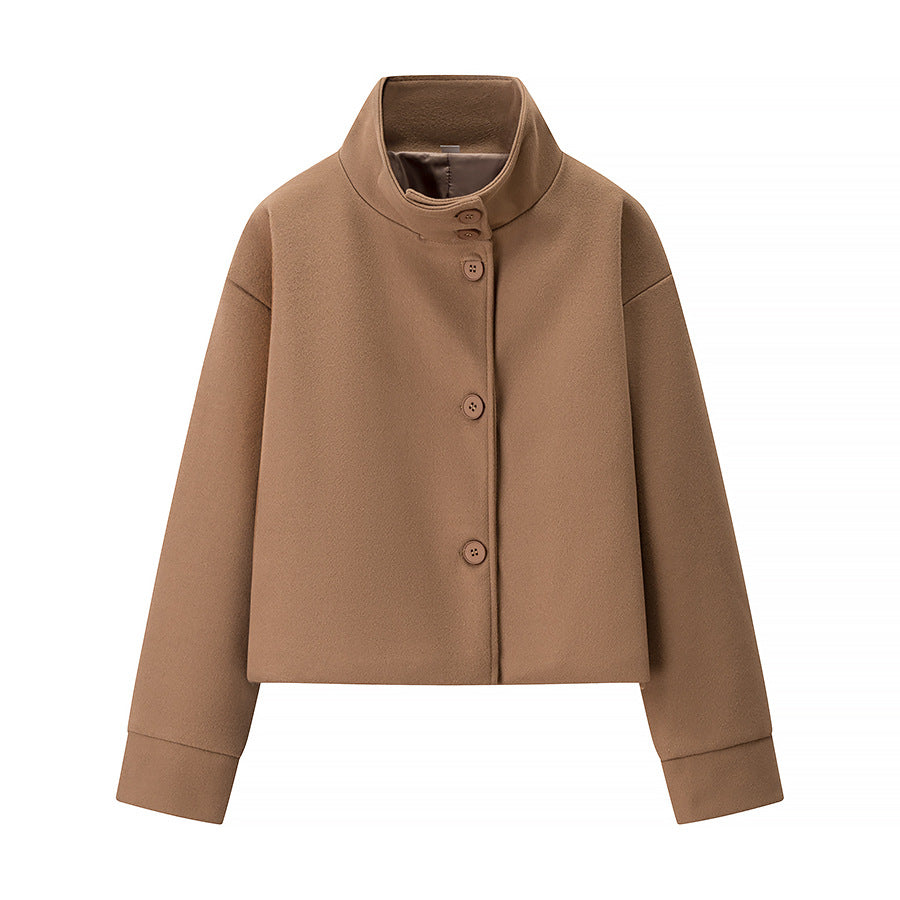 Elegant Women's Short Jacket with High Collar and Decorative Buttons