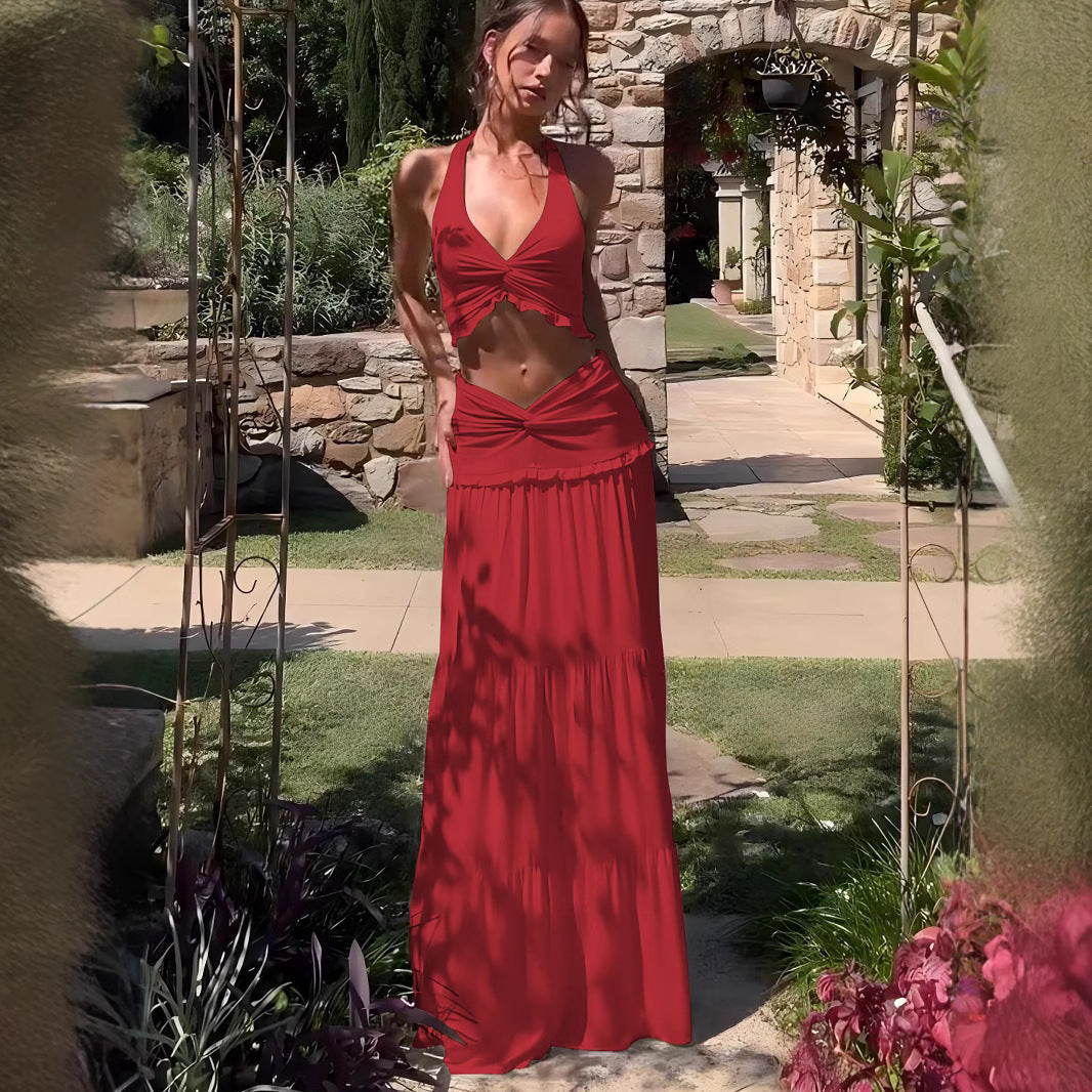 Elegant Two-Piece Maxi Outfit with Sophisticated Wrap Design