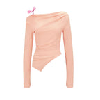Women's Asymmetrical Long-Sleeve Top with Decorative Bow