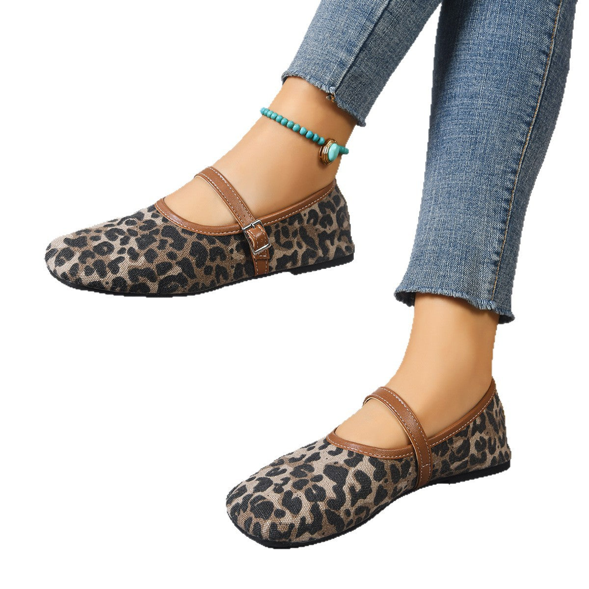 Women's Patterned Ballet Flats with Adjustable Buckle