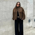 Elegant Faux Leather Jacket with Modern Stand-Up Collar
