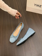 Women's Suede Ballet Flats with Decorative Bow