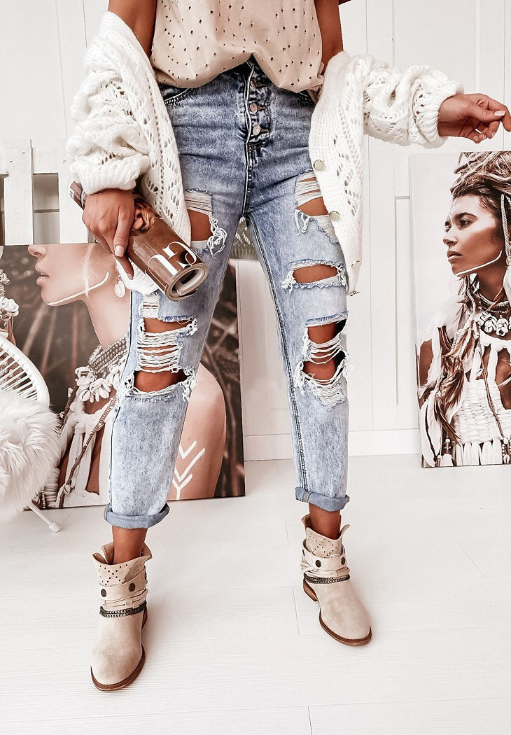 Women's Boyfriend Jeans with Destroyed Details