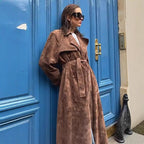 Elegant Tailored Suede Trench Coat with Belt