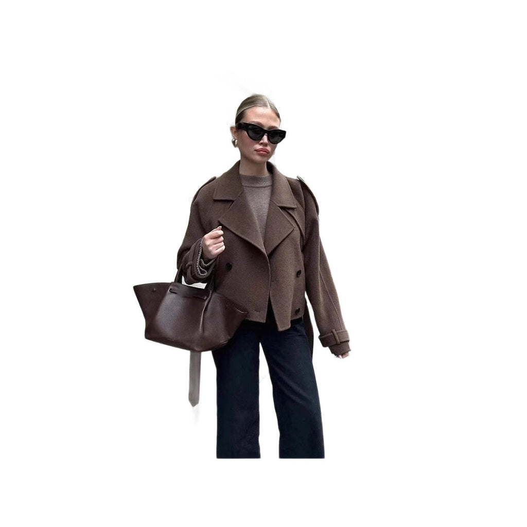 Elegant Wool Jacket with Double-Breasted Button Front