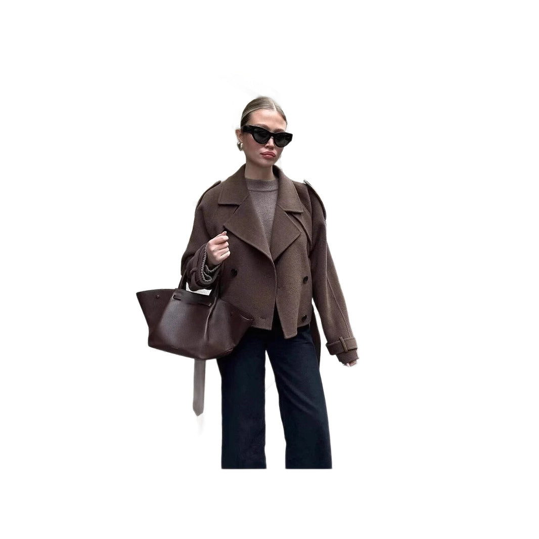 Elegant Wool Jacket with Double-Breasted Button Front