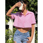 Women's Short-Sleeve Shirt with Tie Belt and Back Cutout