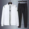 Men's casual sports training set with stand-up collar zip jacket and elastic drawstring jogging pants