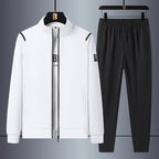 Men's casual sports training set with stand-up collar zip jacket and elastic drawstring jogging pants