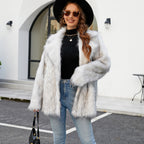 Women's Elegant Faux Fur Jacket with Wide Lapel