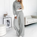 Women's Casual Hoodie and Wide-Leg Pants Set