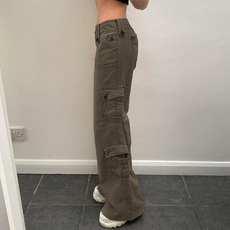 Women's Cargo Pants with Side Pockets and Casual Fit