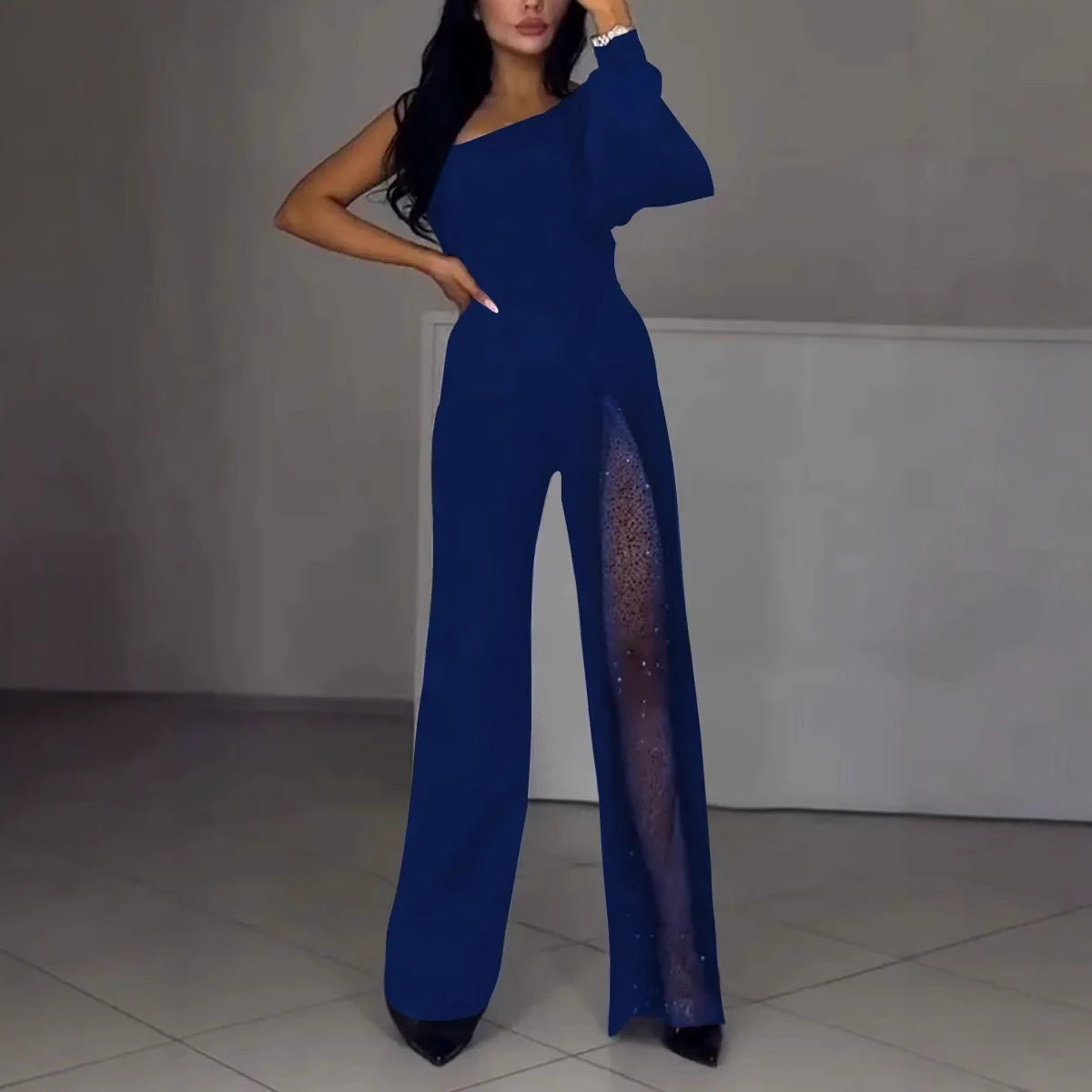Elegant Jumpsuit with Sheer Inserts and Sequins