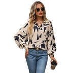 Women's Blouse with Modern Graphic Design and V-Neck