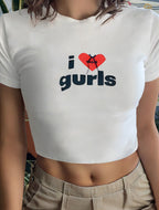 Women's Lips Print Crop T-Shirt