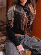 Elegant Cardigan with Fringe and Decorative Buttons