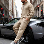 Men's Waffle Texture Half-Zip Loungewear Set