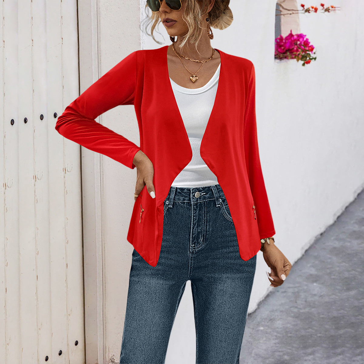 Women's Elegant Jersey Jacket with Asymmetrical Cut