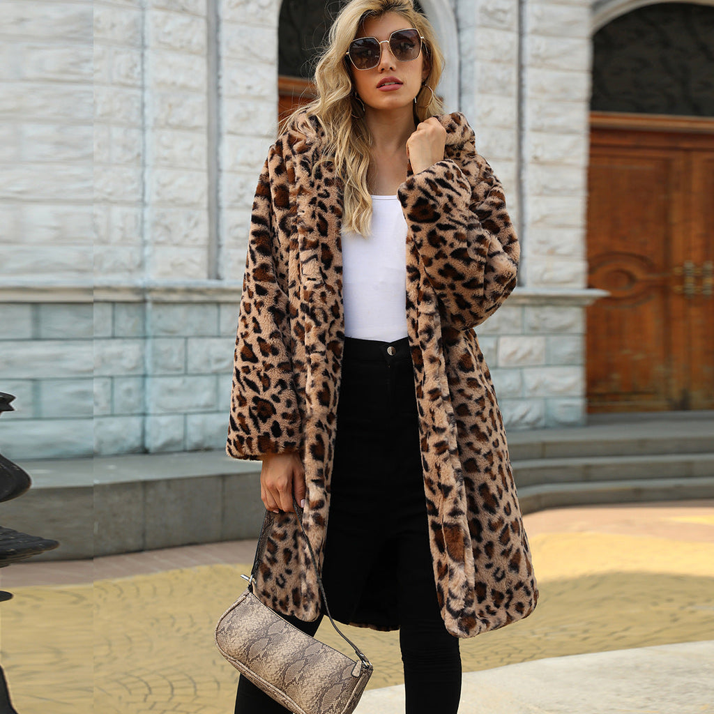 Women's Luxurious Leopard Print Fleece Coat