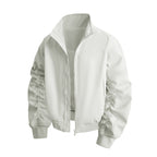 Women's Elegant Bomber Jacket with Textured Sleeves