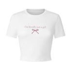 Women's Crop T-Shirt with Lettering and Bow Detail
