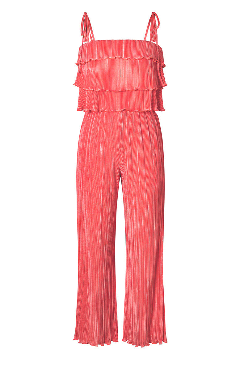 Flowing Jumpsuit with Ruffle Details and Spaghetti Straps