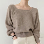 Women's Elegant Chunky Knit Sweater with Off-Shoulder and Wide Sleeves