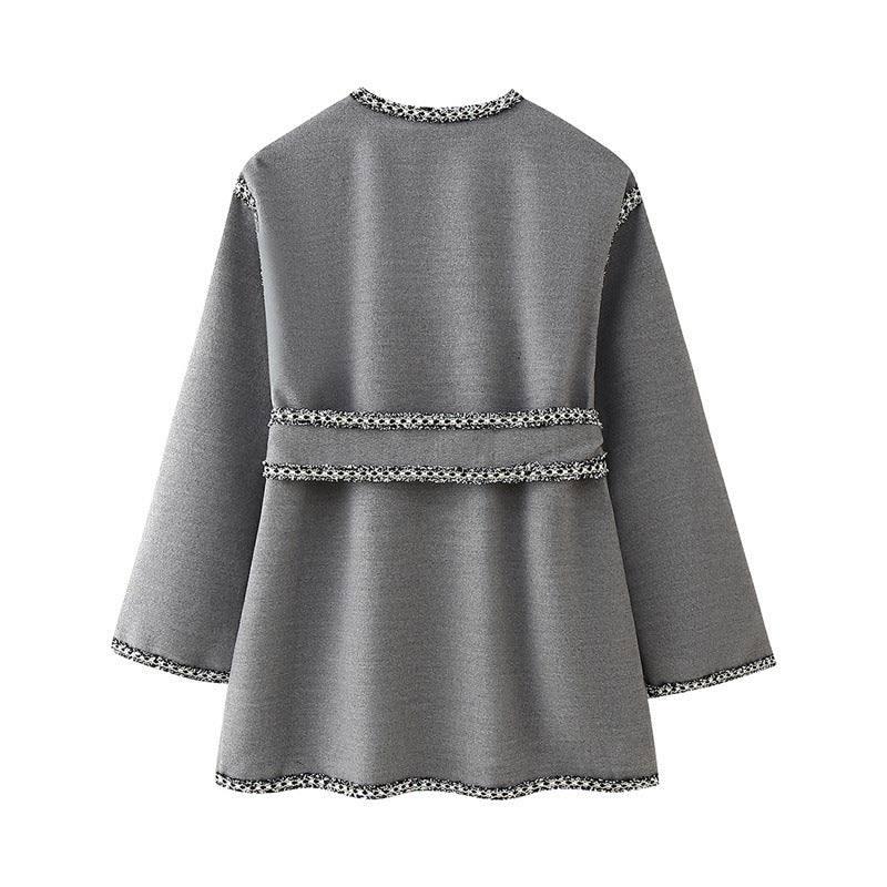 Elegant Women's Wrap Jacket with Contrasting Trim