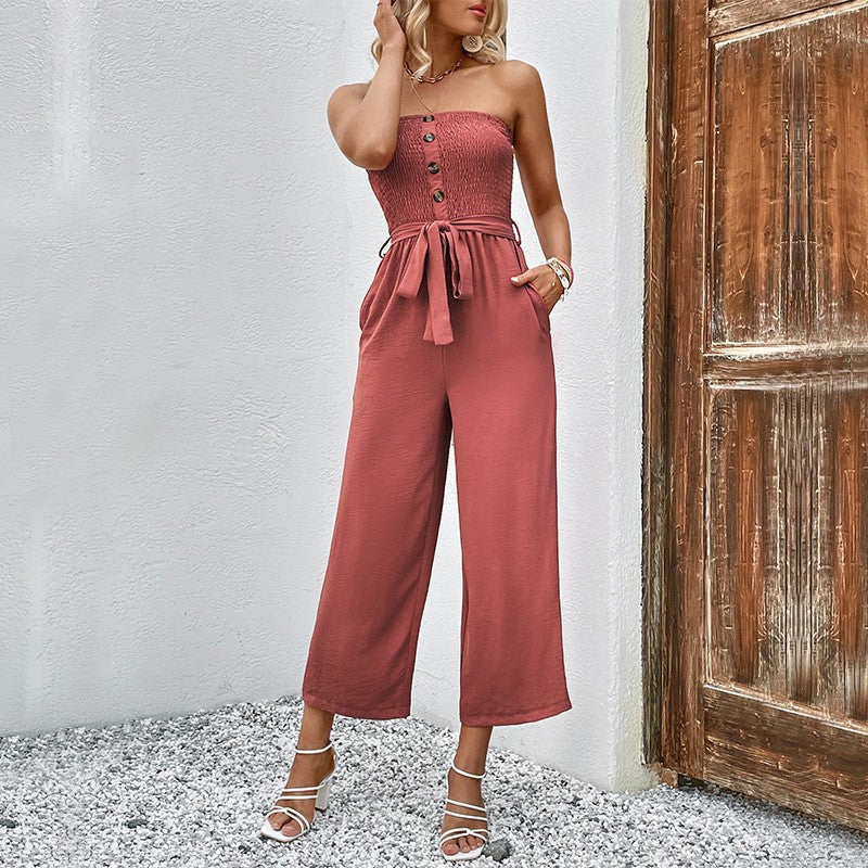 Women's Jumpsuit with Chic Ruffle Details and Adjustable Belt