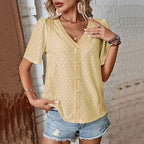 Women's Blouse with Airy Embroidery and Decorative Buttons