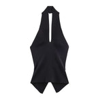 Women's Sleeveless Top with Deep V-Neck and Back Cutout