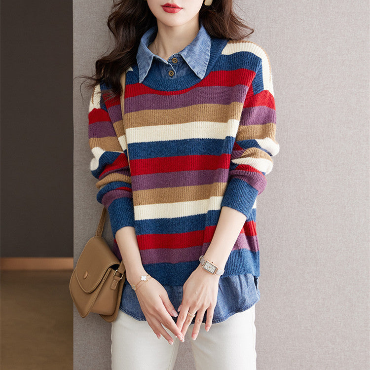 Women's Striped Knit Sweater with Casual Fit