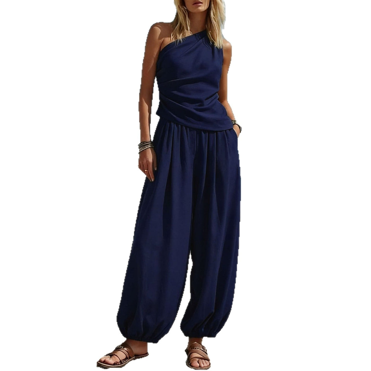 Women's Elegant One-Shoulder Jumpsuit with Flowing Cut
