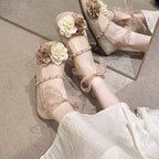 Women's Ballet Flats with Floral Design and Elegant Strap Decoration