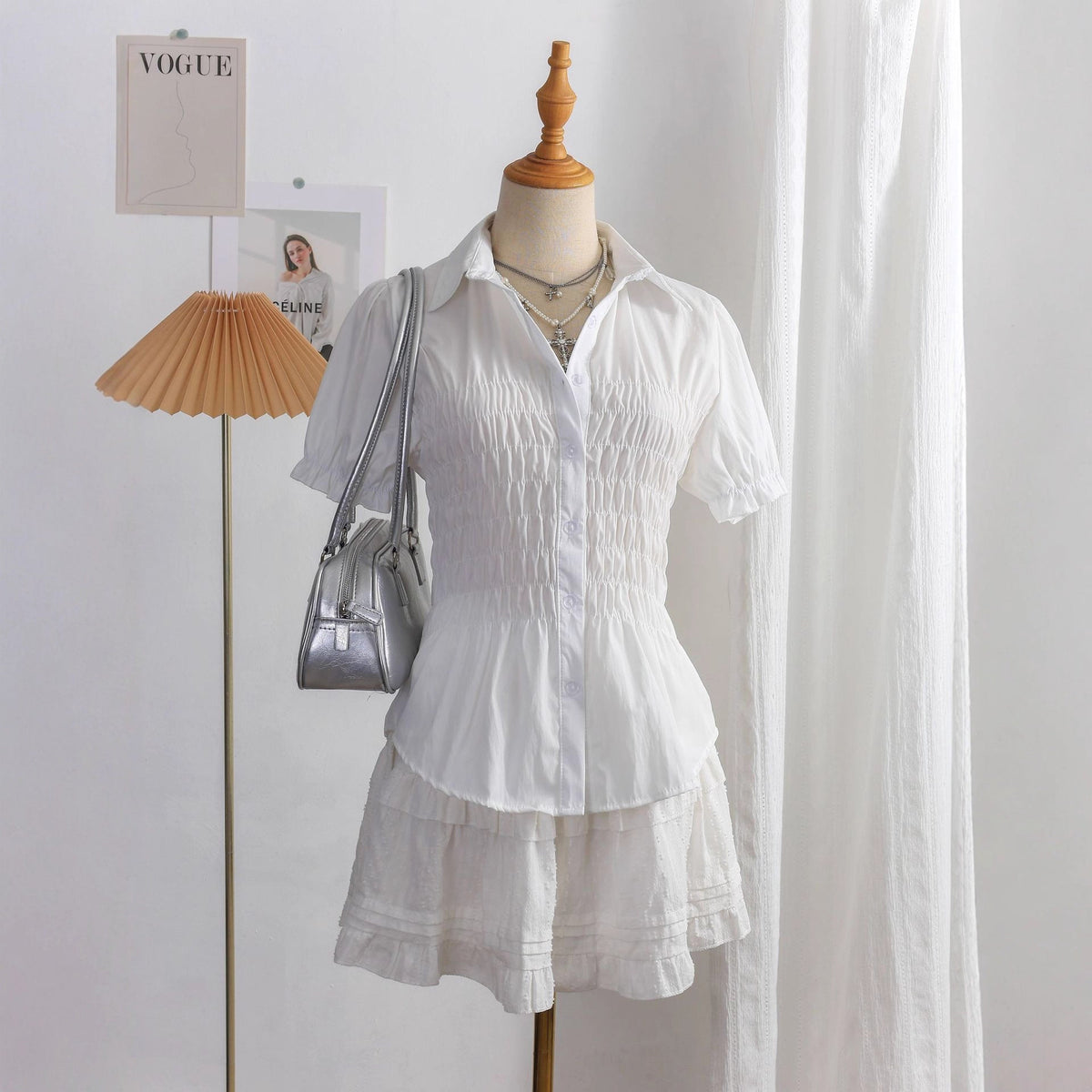 Women's Blouse with Tiered Ruffles and Fitted Cut