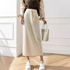 Women's Midi Skirt with Waist Tie and Ribbed Design