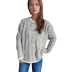 Women's Chunky Knit Sweater with Unique Cable Pattern and Relaxed Fit