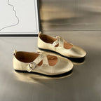 Women's Ballet Flats with Elegant Cross Strap and Fashionable Buckle