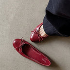 Women's Leather Ballet Flats with Delicate Bow Accent