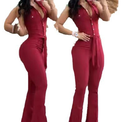 Elegant Women's Flared Jumpsuit with Button Details