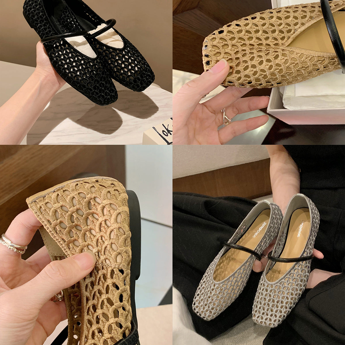 Women's Ballet Flats with Elegant Strap and Airy Mesh Structure