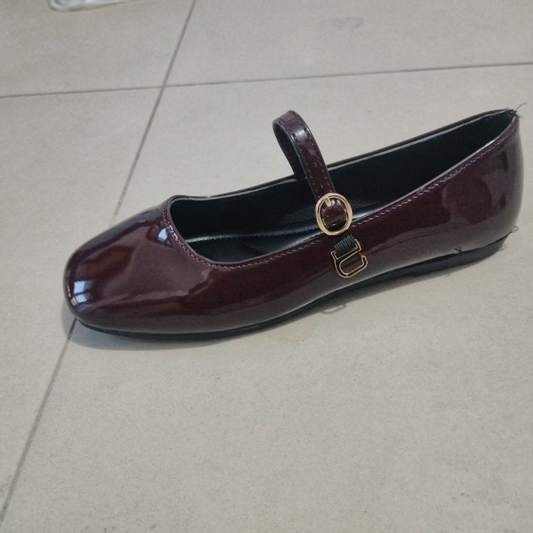 Women's Ballet Flats with Elegant Strap and Shiny Upper