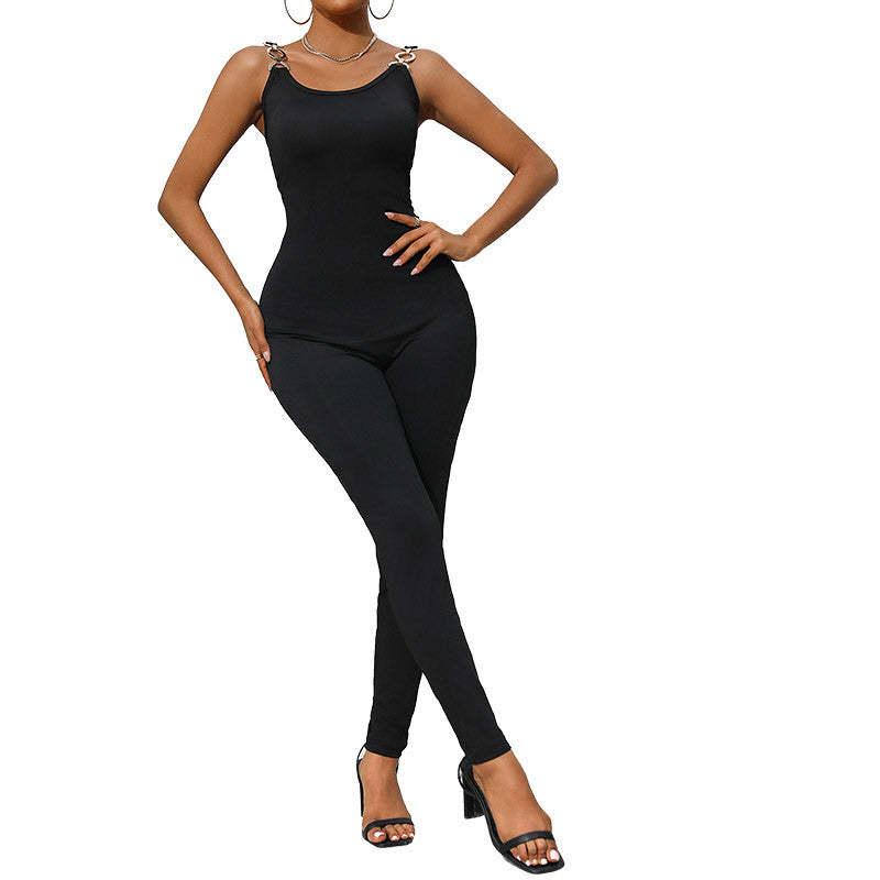 Women's Form-Fitting Jumpsuit with Elegant Shoulder Details