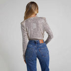Women's Glittering Overall with Deep V-Neck and Long Sleeves
