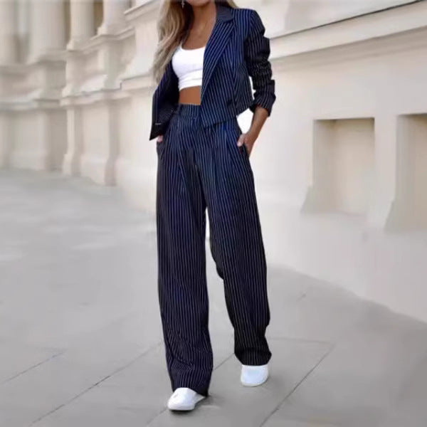Women's Fashionable Blazer with Wide-Leg Pants